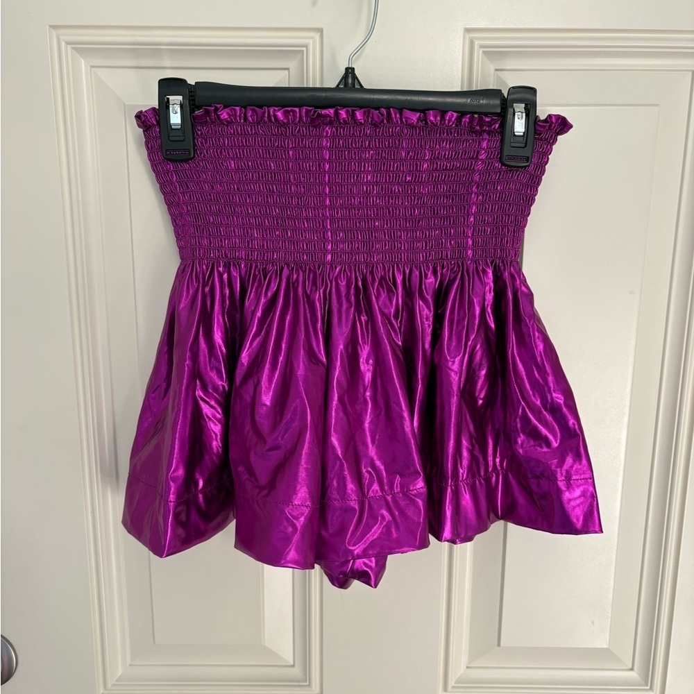 Queen of Sparkles Mardi Gras Purple Metallic Swing Shorts Size Small NWT